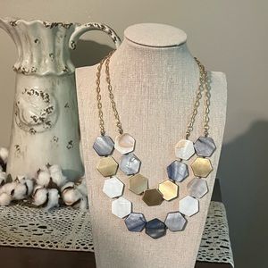 NWOT Ann Taylor Pearl Hexagon Two-tone Gold  Necklace